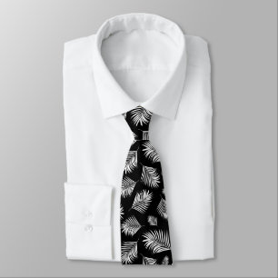 Palm Leaf Black White Tropical Pattern Tie