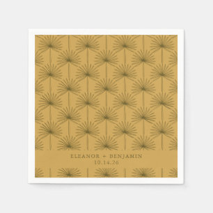 Palm Leaf Botanical Mustard Yellow Custom Wedding  Napkin