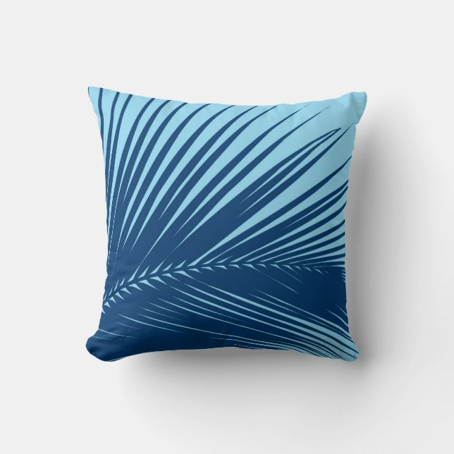 Palm leaf - cobalt and sky blue cushion (Front)