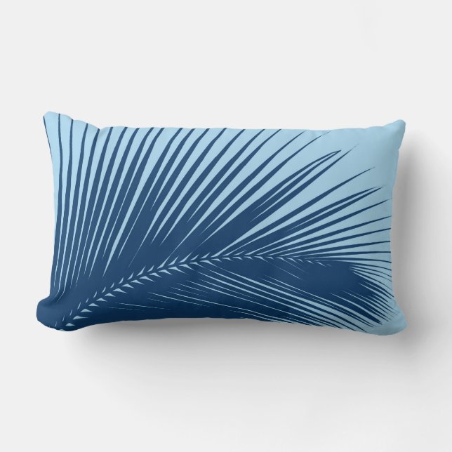 Palm leaf - cobalt and sky blue lumbar cushion (Front)