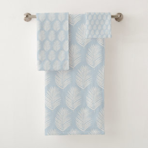 Palm Leaf Cream And Light Blue Bath Towel Set
