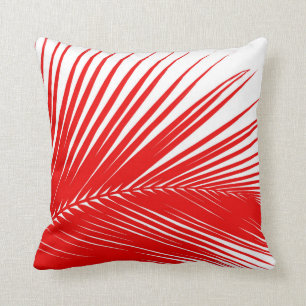 Palm leaf - dark coral red and white cushion