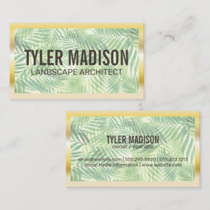 Palm Leaf   Gold Border Business Card