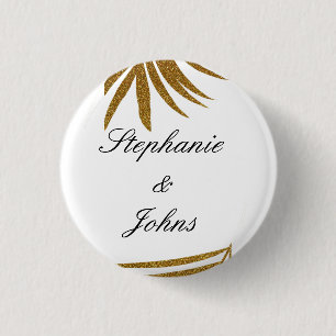 Palm Leaf Gold Glitter Custom Couple Name Tropical 3 Cm Round Badge