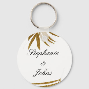 Palm Leaf Gold Glitter Custom Couple Name Tropical Key Ring