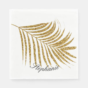 Palm Leaf Gold Glitter Custom Name Cute Trendy Napkin