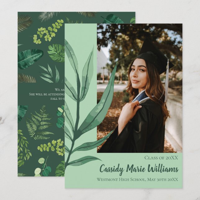 Palm Leaf Green Plant Graduation Announcement (Front/Back)