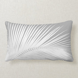 Palm leaf - grey and white lumbar cushion