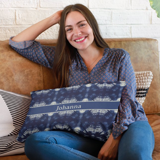 Palm Leaf in Delft Blue, customisable  Decorative Cushion (Creator Uploaded)