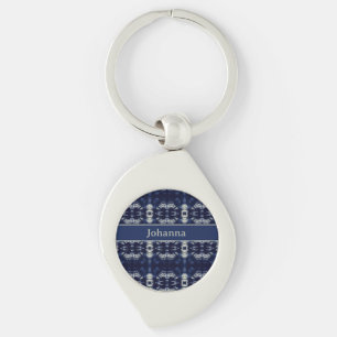 Palm Leaf in Delft Blue, customisable Key Ring