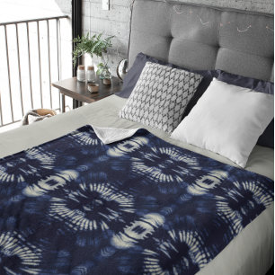 Palm Leaf in Delft Blue Fleece Blanket