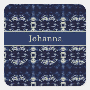 Palm Leaf in Delft Blue Personalised Symmetrical Square Sticker
