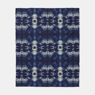 Palm Leaf in Delft Blue Symmetrical Botanical Fleece Blanket