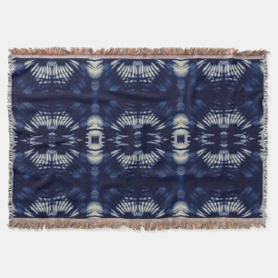 Palm Leaf in Delft Blue Symmetrical Botanical Throw Blanket