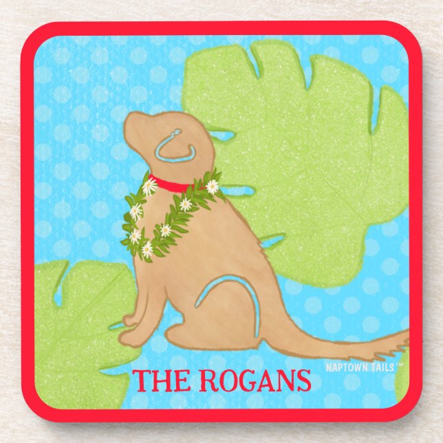Palm Leaf Island Golden Dog 2 Coaster (Front)