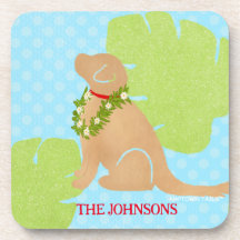 Palm Leaf Island Golden Dog Hard plastic coaster
