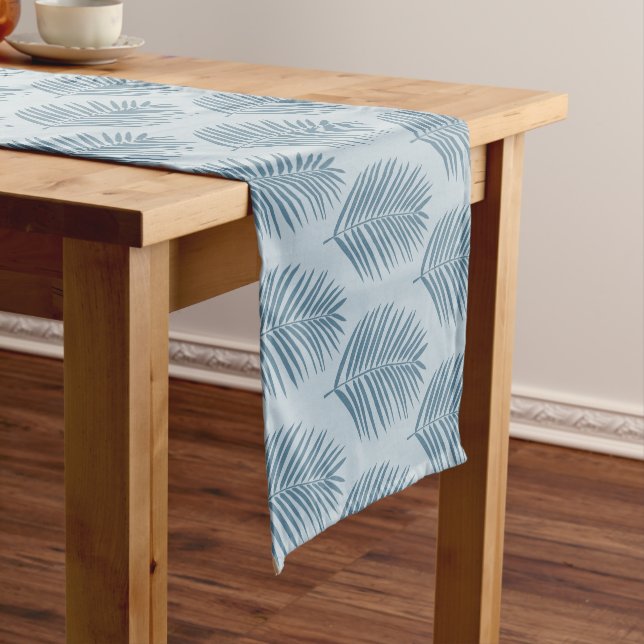 Palm Leaf Light Blue Short Table Runner (In Situ)