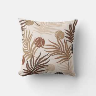 palm leaf line art seamless pattern on earth toned cushion