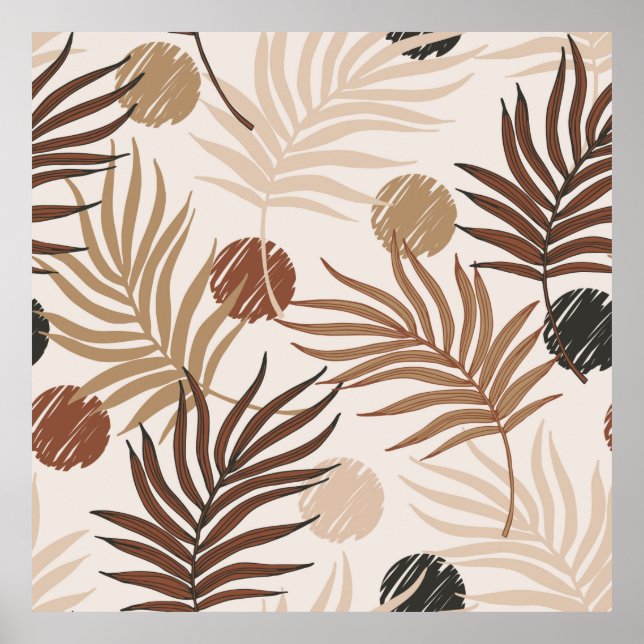 palm leaf line art seamless pattern on earth toned poster (Front)