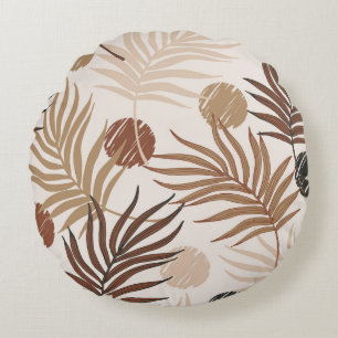 palm leaf line art seamless pattern on earth toned round cushion