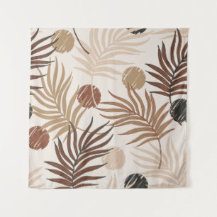 palm leaf line art seamless pattern on earth toned tapestry
