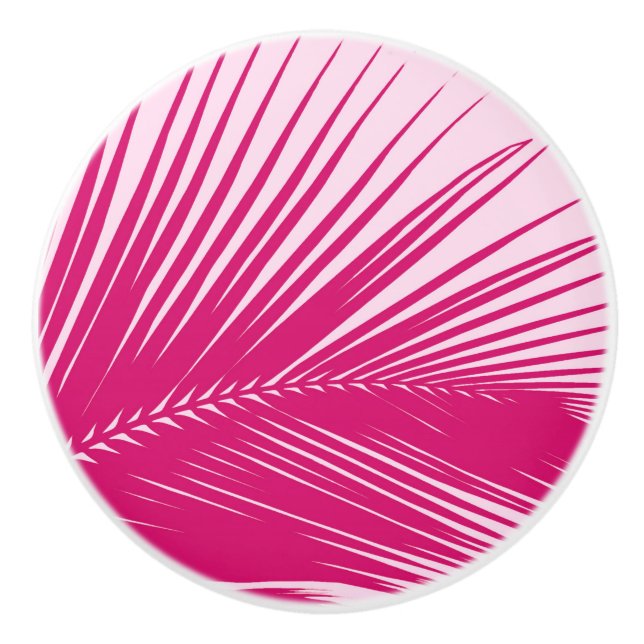 Palm leaf - magenta / fuchsia pink ceramic knob (Front)
