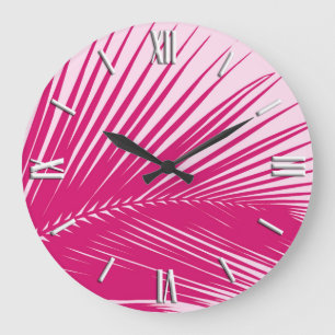 Palm leaf - magenta pink large clock