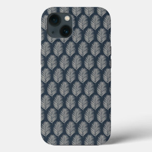 Palm Leaf Navy Blue And Cream iPhone 13 Case