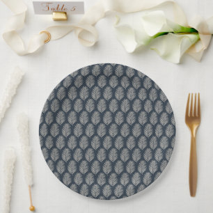 Palm Leaf Navy Blue And Cream Paper Plate