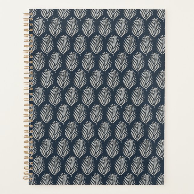 Palm Leaf Navy Blue And Cream Planner (Front)