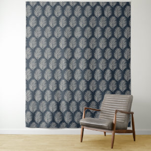 Palm Leaf Navy Blue And Cream Tapestry