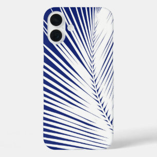 Palm leaf - navy blue and white iPhone 16 plus case