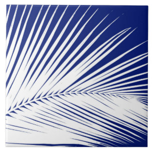 Palm leaf - navy blue and white ceramic tile