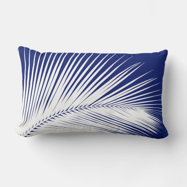 Palm leaf - navy blue and white lumbar cushion (Front)
