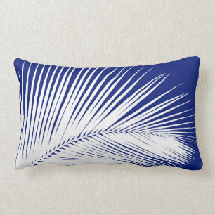 Palm leaf - navy blue and white lumbar cushion