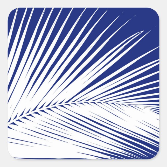 Palm leaf - navy blue and white square sticker (Front)
