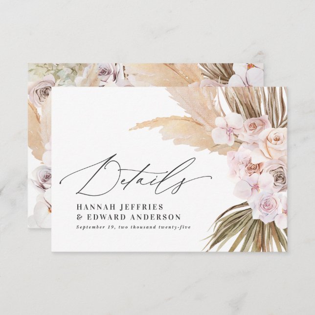 Palm leaf pampas grass natural pink wedding RSVP c (Front/Back)
