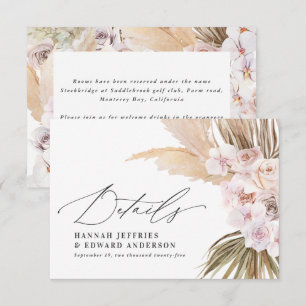 Palm leaf pampas grass natural pink wedding RSVP c Card