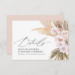 Palm leaf pampas grass natural pink wedding RSVP card