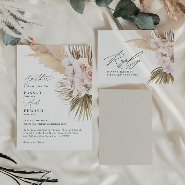 Palm leaf pampas grass natural pink wedding RSVP  Enclosure Card (Creator Uploaded)