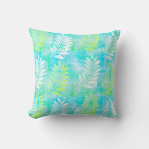 Palm Leaf Pattern on Caribbean Blue Tropical Cushion