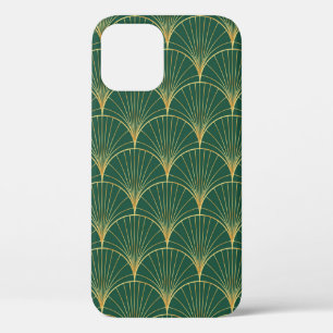 Palm leaf pattern on green background - art deco s iPhone 12 case