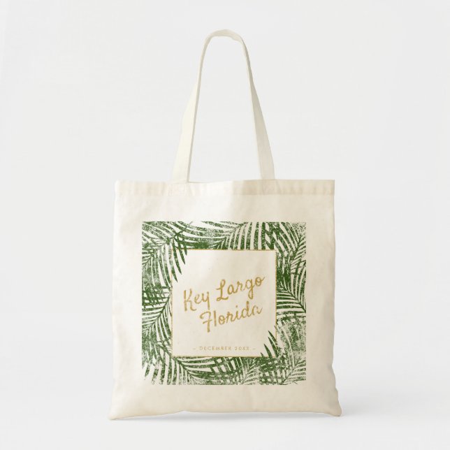 Palm Leaf Personalised Destination Wedding Welcome Tote Bag (Front)