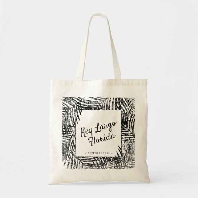Palm Leaf Personalized Destination Wedding Welcome Tote Bag (Front)