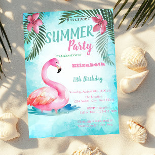 Palm Leaf,Pink Flamingos Birthday  Invitation
