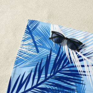 Palm Leaf Print, Cobalt, White and Sky Blue Beach Towel