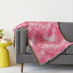 Palm Leaf Print, Coral, Peach and Pastel Pink Throw Blanket