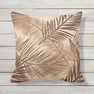 Palm Leaf Print, Dark Brown, Tan and Beige Cushion