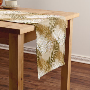 Palm Leaf Print, Dark Brown, Tan and Beige Short Table Runner