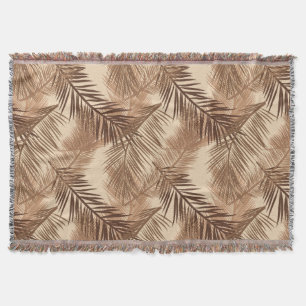 Palm Leaf Print, Dark Brown, Tan and Beige Throw Blanket
